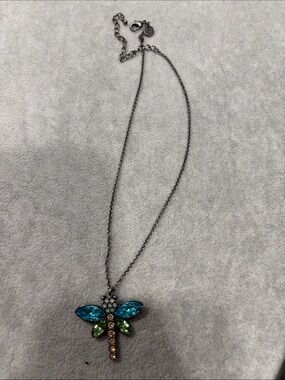 Touchstone Crystal Blue and Green Dragonfly Pendant Necklace